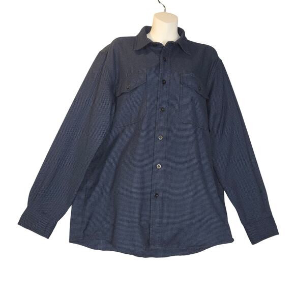 LL Beans Mens Medium Regular Button Up Shirt Blue Houndstooth Flannel Outdoor - Picture 1 of 10